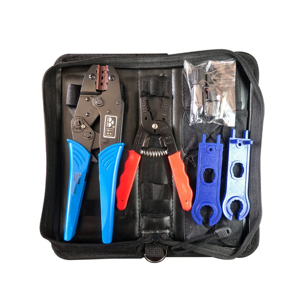 ZONADAH Crimping Tool Kit Set for M-C Style Four Solar Panel Cable Connectors Size 2.5/4/6mm2 2 Crimpers Pliers 2 Straight Wrenches a Pair of Male/Female Solar Panel Connector DIY