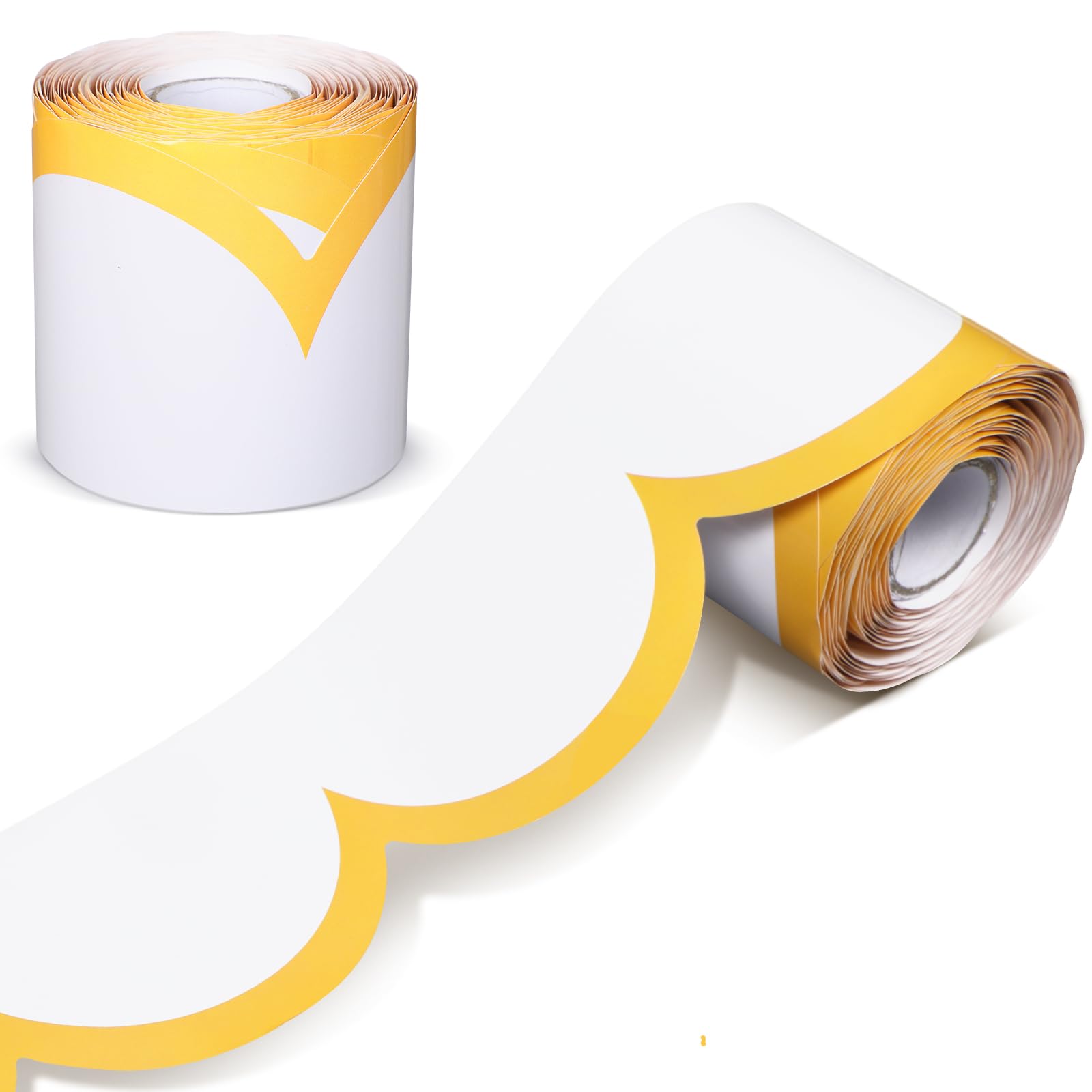 Photo 1 of Fuutreo 65ft Goldenrod Yellow and White Bulletin Board Borders Wave Line Scalloped Board Borders Classroom Die-Cut Rolled Trim for Bulletin Home School Office Wall Desks Locker Decorations