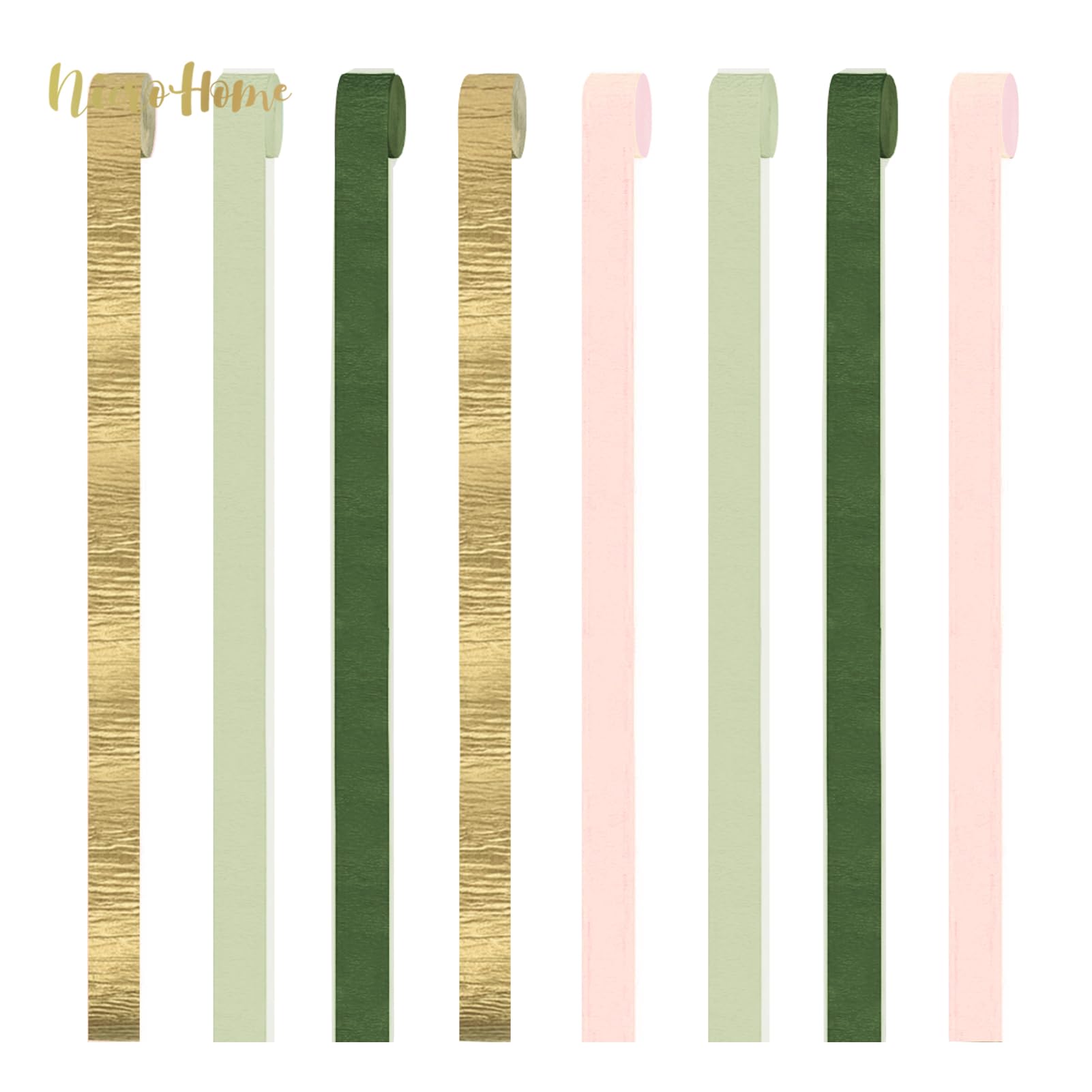 Wedding Party Decorations, 8 Rolls Moss Sage Green Pink Crepe Paper Streamers for Boho Baby Shower, Wedding, Engagement Party, Spring Party, Birthday Party Supplies, 82 ft Long