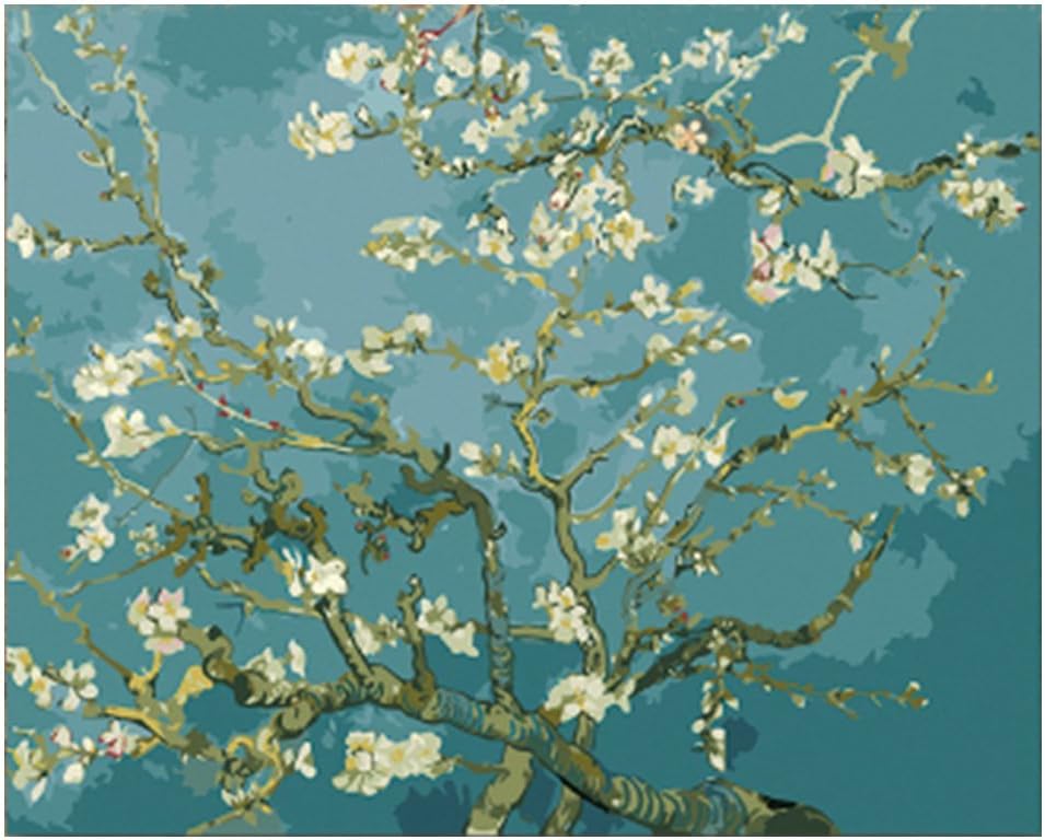 WOWDECOR Art Supplies Van Gogh Apricot Flowers DIY Paint by Numbers Kits 40 x 50cm with Painting Brushes Canvas (Flowers, No Frame)