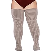 Wool Plus Size Thigh High Socks For Thick Thighs- Extra Long Womens Warm Cable Knit Over Knee Stockings Leg Warmers