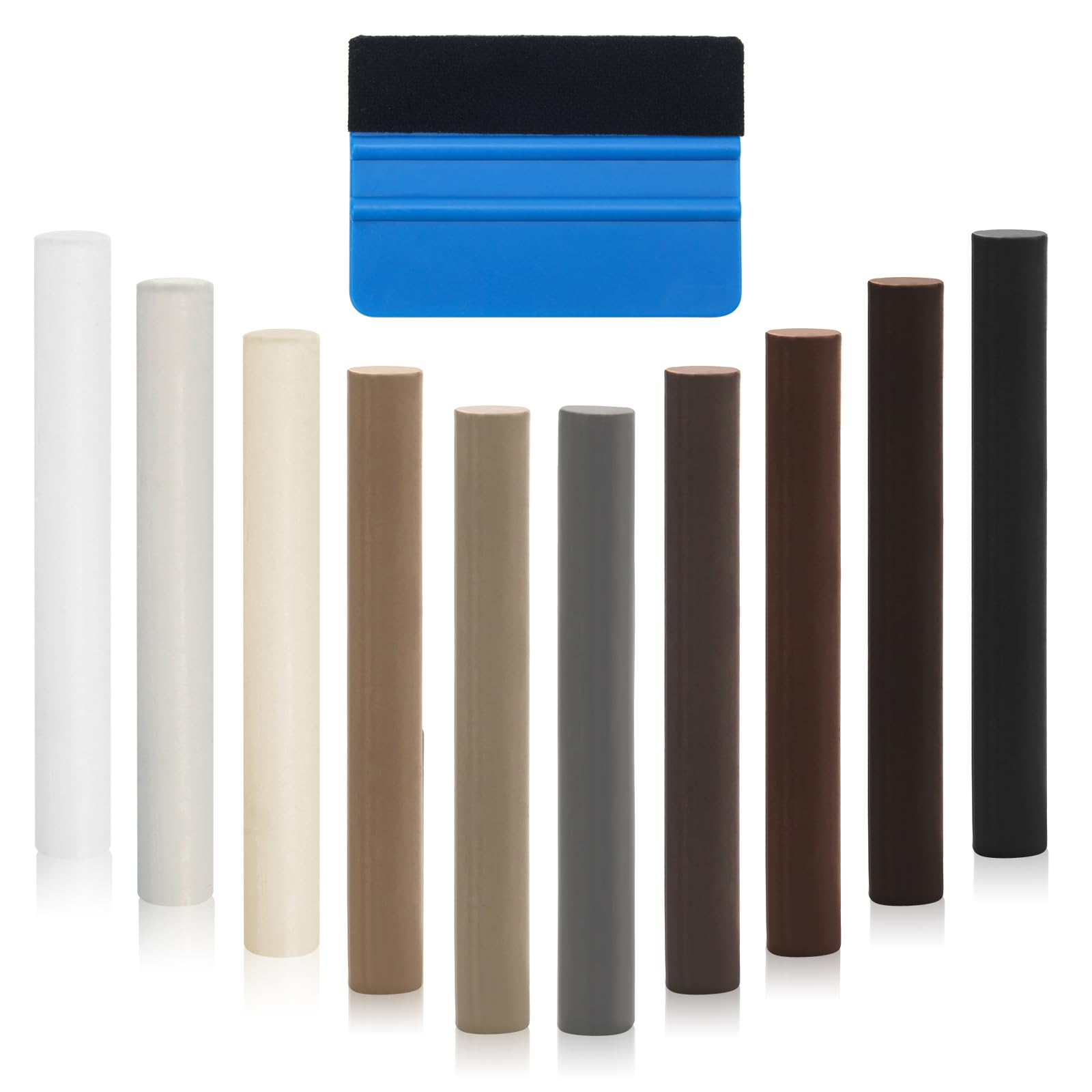 Hoedia Wood Repair Wax Sticks, Wax Filler Sticks with Scraper Tool, 10PCS Furniture Repair Wax Crayon, Grey Laminate Floor Repair Kit, Upgrade Wood Scratch Remover (Grey Laminate Floor Repair Kit)