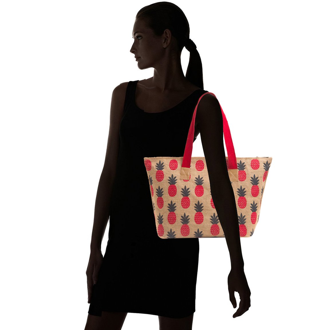 h&b women's tote bag( red,bch-pineapple-red)