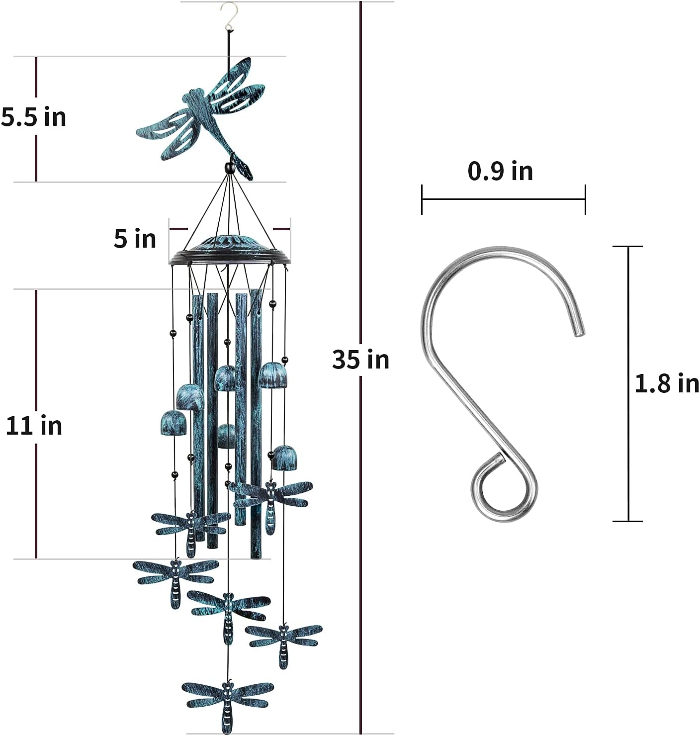 Monsiter QE Wind Chimes, Outdoors Wind Chimes with 4 Aluminum Tubes - Dragonfly Wind Chime with S Hook, Wind Bells Hanging Decorate for Patio, Garden, Backyard or Porch : Garden & Outdoor