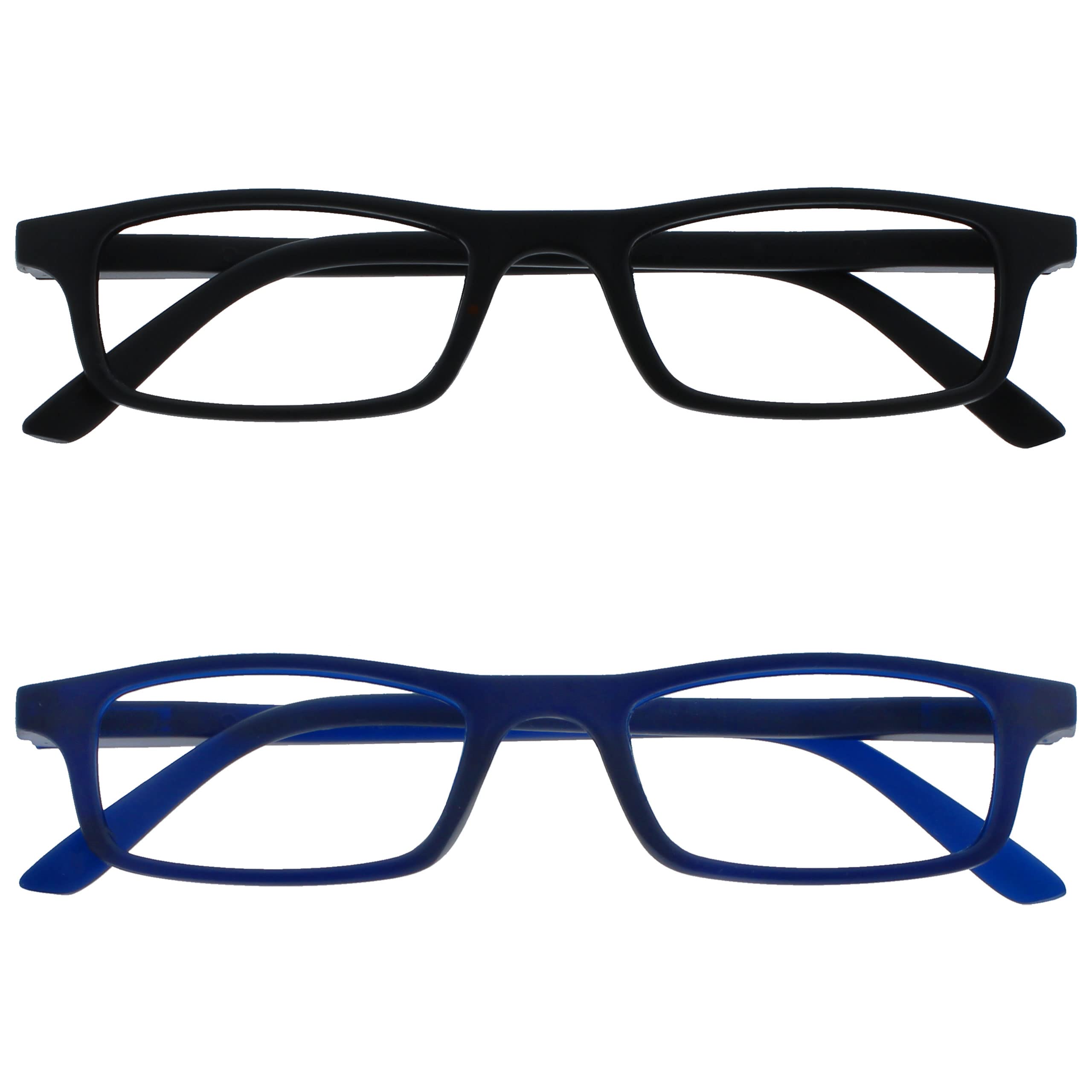 OPULIZE Ted Reading Glasses 2 Pack Narrow Matt Lightweight Frame Black Navy Blue Spring Hinges Scratch Resistant Mens Womens RR17-13 +3.00