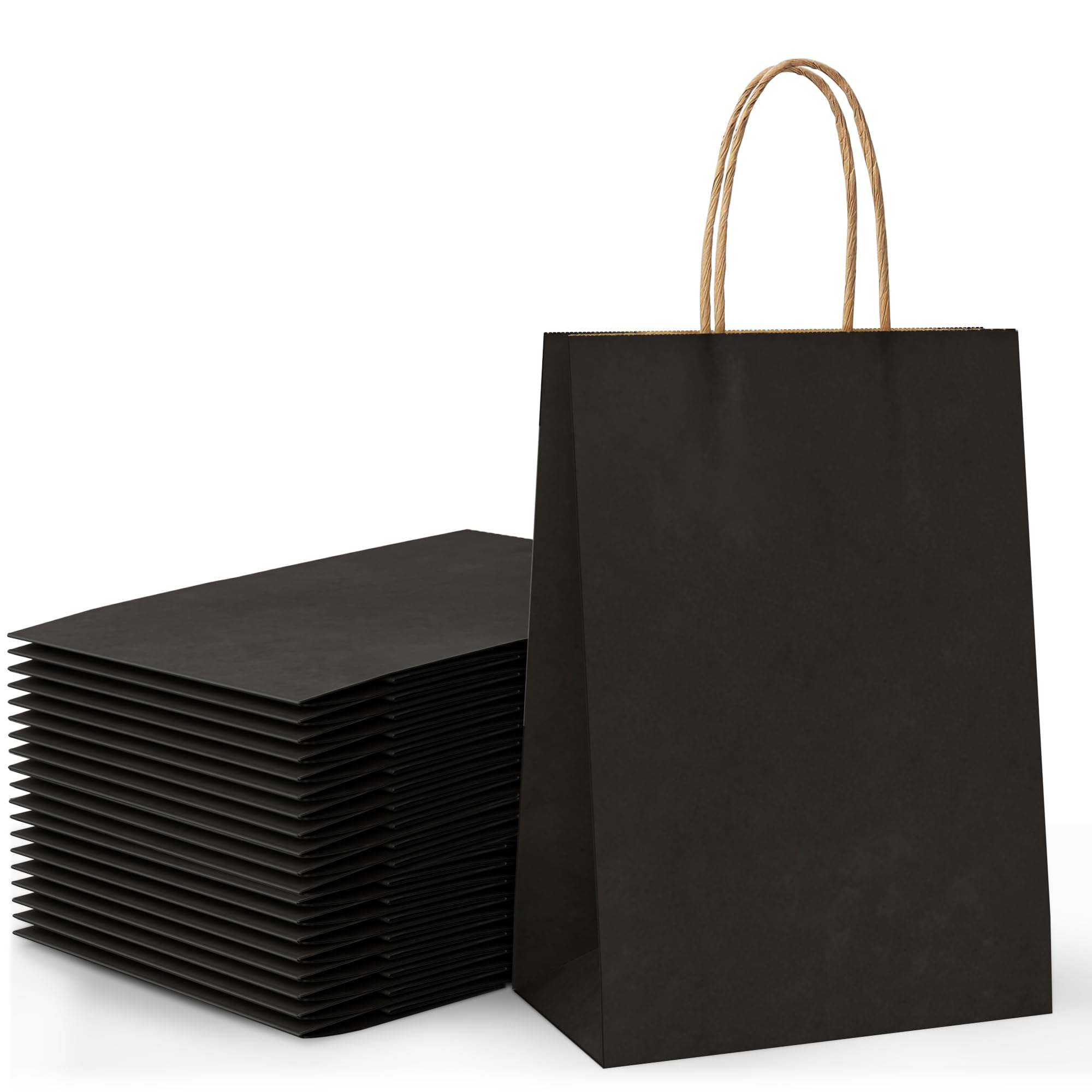 20 Pcs Black Paper Party Bags with Twist Handles, 120 GSM Kraft Small Black Paper Gift Bags for Kids Adults Party Favor Birthdays Christmas Baby Showers Weddings Retail and Sweet (21x8x15cm)