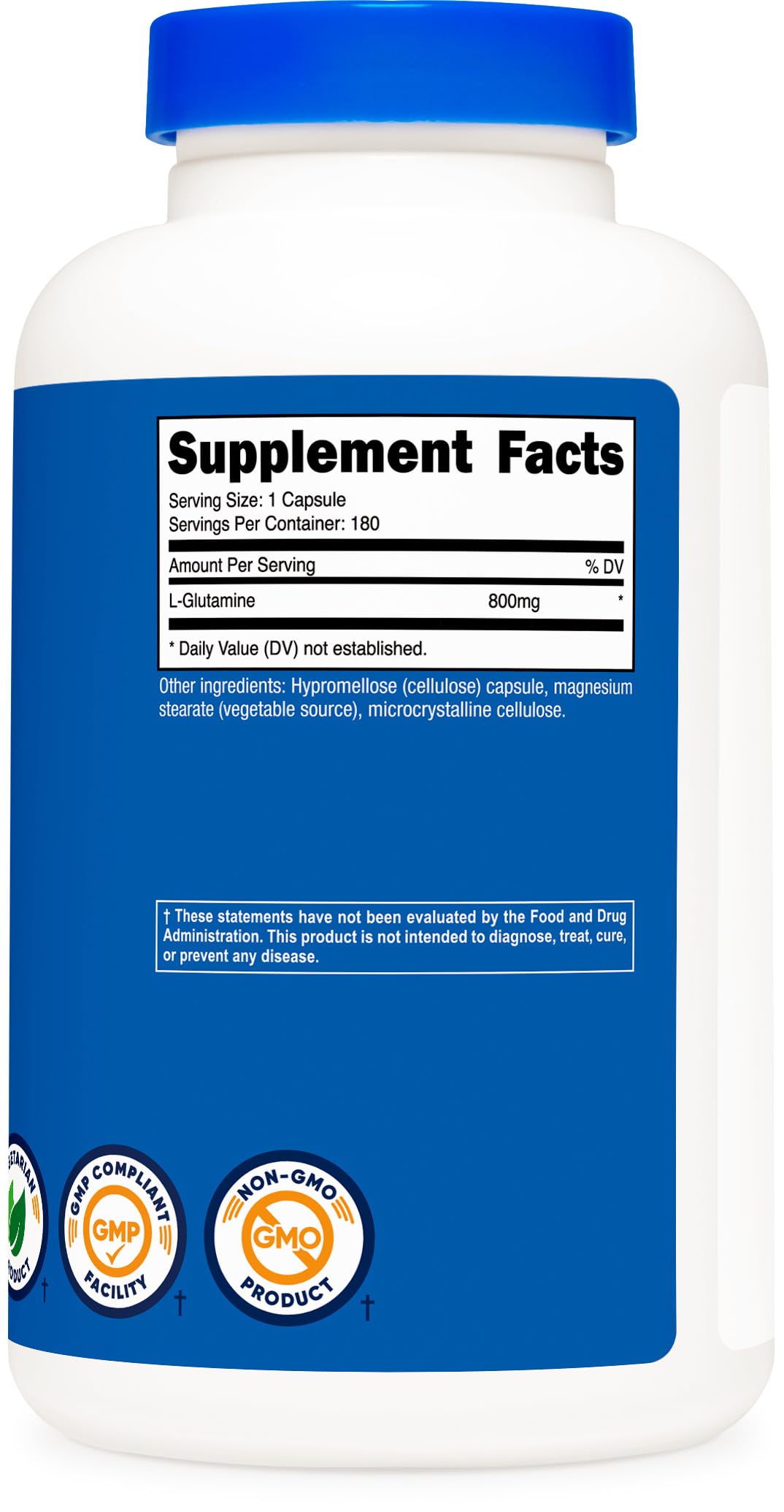 Nutricost L-Glutamine 800mg, 180 Capsules - Gluten Free, Non-GMO