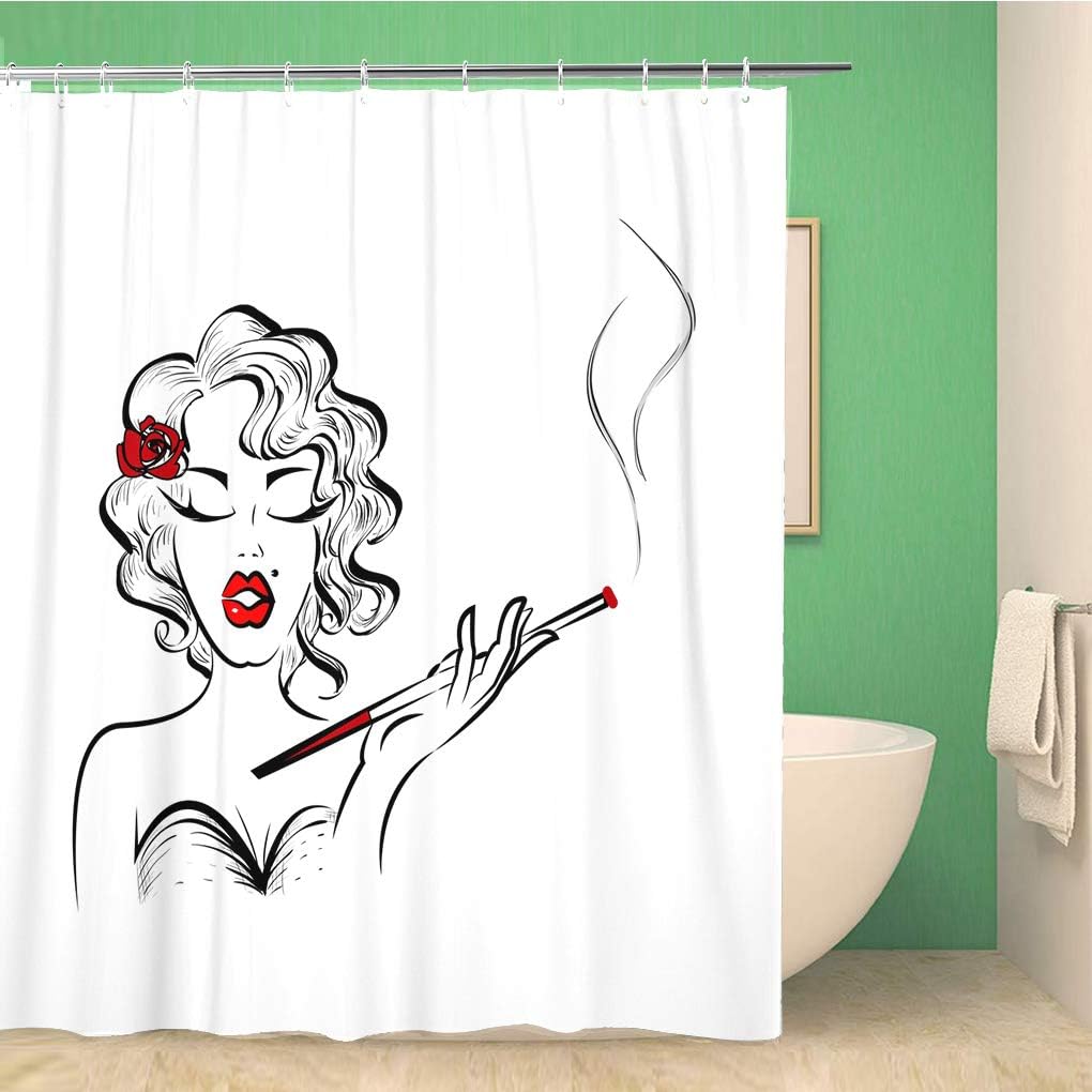 Awowee Decor Shower Curtain Pinup Beautiful Pin Up Girl Smoking Cigarette Rockabilly Beauty 152x180cm Polyester Fabric Waterproof Bath Curtains Set With Hooks For Bathroom Amazon Co Uk Kitchen Home