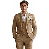 Linen Mens Suits 3 Piece Slim Fit Tuxedo Suit for Men Beach Wedding Formal Business Suit Groom Prom Set Outfits
