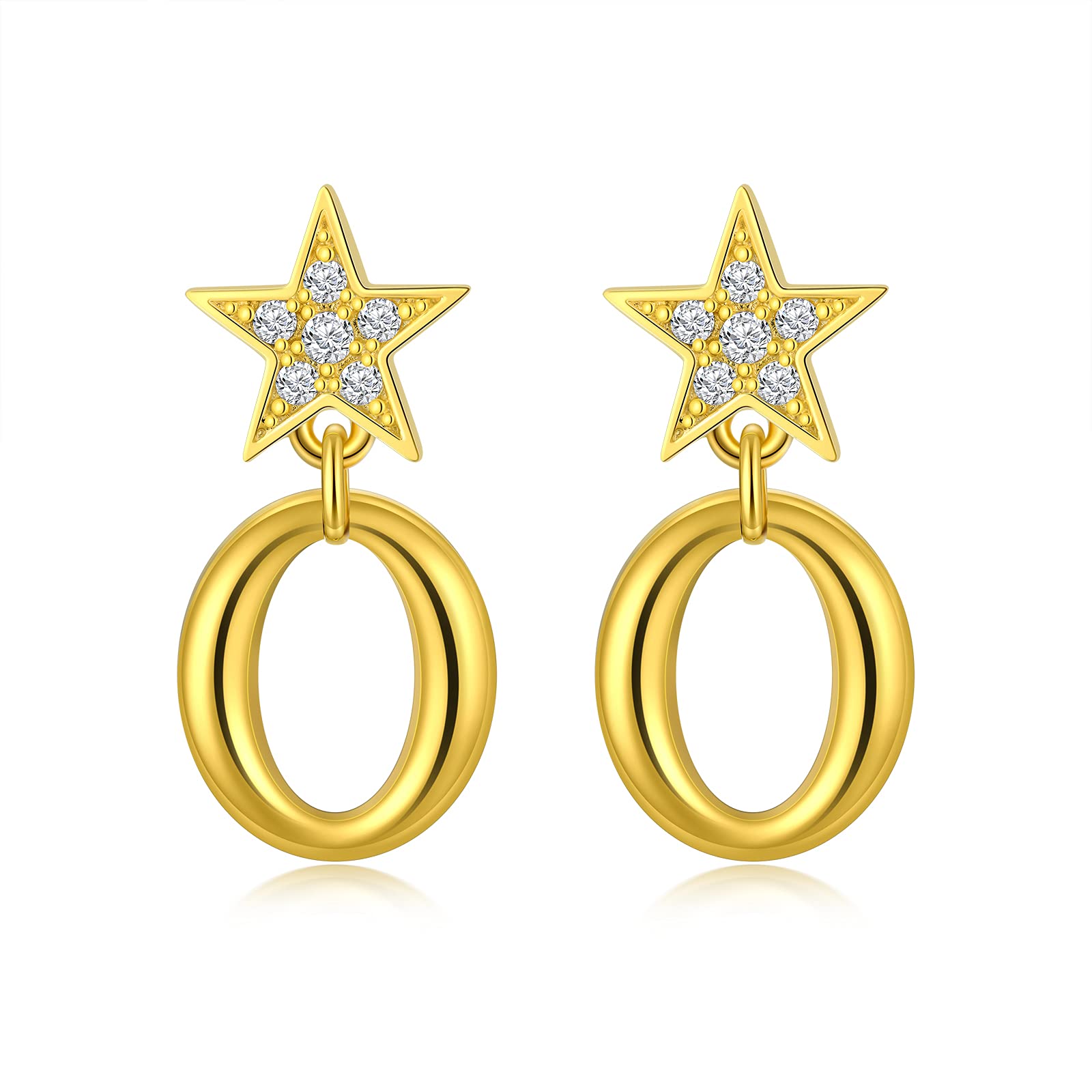Pentagram Dangle Earrings with Zircon Sterling Silver Gold Plated Hoop Star Earrings for Women