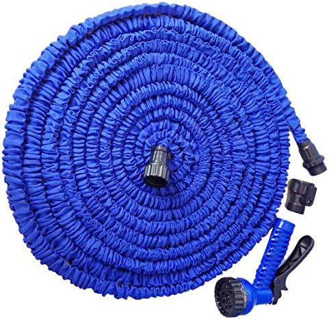 100ft/30m Latex 3X Expandable Pocket Flexible Garden Hose Water Gun Anti Kink w/Spray Gun Nozzle (Blue)