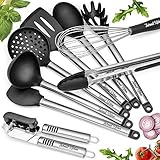 Kitchen Utensils - 9 Piece Cooking Utensil Set Silicone and Stainless Steel BONUS Can Opener - Professional BPA Free Heat Resistant Cookware Kit Suitable for Commercial Restaurant and Home