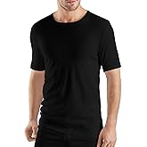 HANRO Men's Sea Island Cotton Short Sleeve Crew Neck 73174, Black, Small