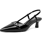 Mostrin Kitten Heels for Women Pointed Toe Pumps Patent Leather Low Heel Slingback Heels with Buckle Dress Shoes for Dating Party Working