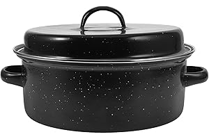 FOMIYES Multi-Function 24cm Enamel Roasting Pan with Lid, Household Cooking Pot for Outdoor BBQ and Roasting