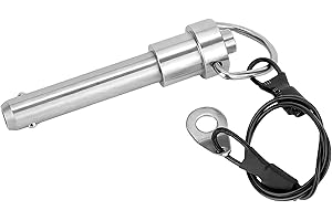 HAIWEN 1 Pc Stainless Steel Ring Handle Locking Pin Ball Lock pins Quick Release pin with Button Locating pins Safety pins Dowels w/ Reinforced Lanyard (Dia.:1/4, L:1 in)