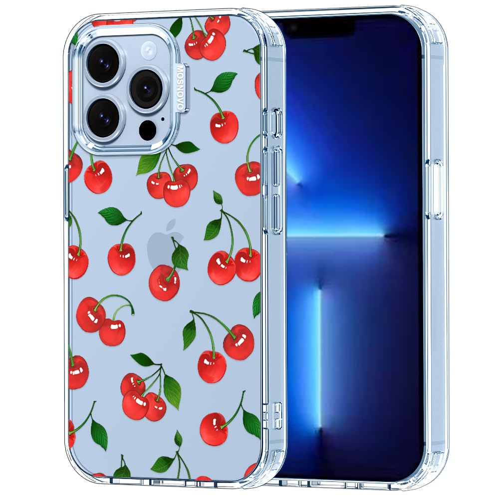 MOSNOVO Case for iPhone 13 Pro, [Buffertech 6.6ft Military-Grade Drop Protection] [Anti Peel Off Tech] Clear TPU Bumper Phone Case Cover Design - Cute Cherry — image 1