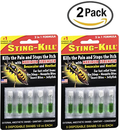 Sting-Kill Swabs, Fast Relief from Bee Stings, Mosquito Bites, Insect Bites, 5 Count-2 Pack