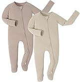 JunNeng Viscose from Bamboo Baby Sleeper,Newborn Footie Pajamas with 2 Way Zipper & Fold Over Mittens,0-12M