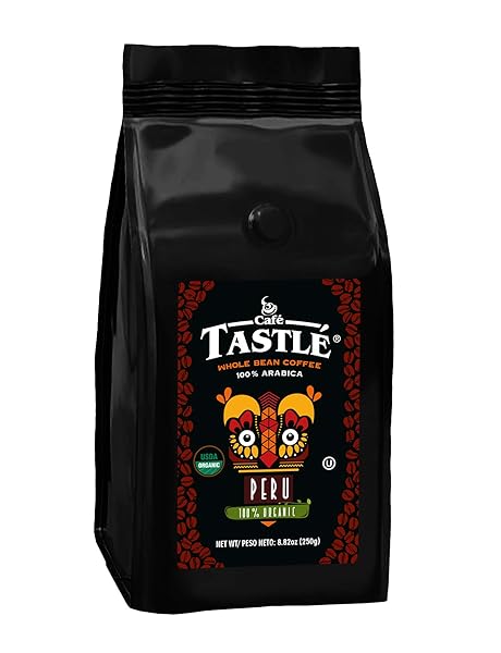 CAFE TASTLE PERU ORGANIC MEDIUM-DARK ROAST 100% ARABICA WHOLE BEAN COFFEE, 8.82 OZ, BROWN