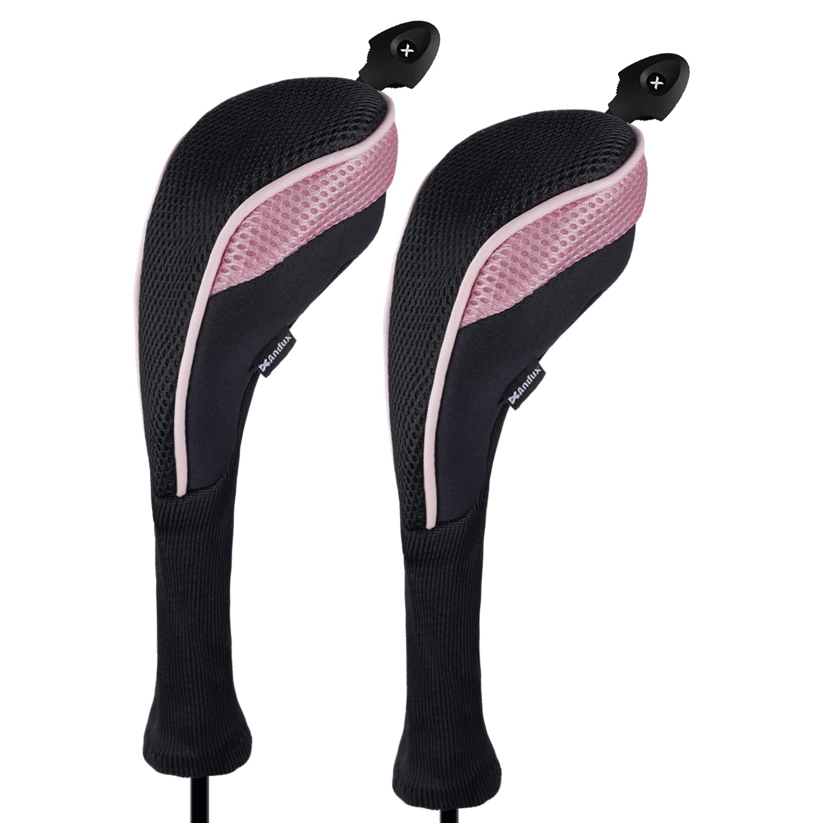 Andux Long Neck Golf Hybrid Club Head Covers with Dial No. Tag CTMT-01 (Black/Pink,2pcs)