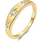 YeGieonr Star Gold Rings for Women, Dainty Stackable Rings with North Star Cubic Zirconia Design, 14K Gold Plated Celestial Ring Jewelry Gift
