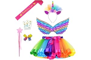 Daisyformals Unicorn Rainbow Tutu Skirt Set (7 Pack) with Unicorn Headband and Wings