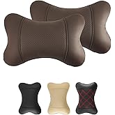 AOOTOOLINK 2 Pack Car Neck Pillow PU Leather Automotive Headrest Pillow for Car Support Neck Pain Relief Universal Car Pillow (Brown)