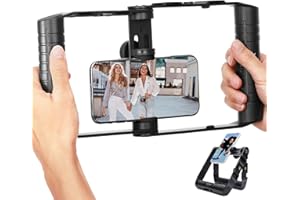 Movo SPR-20 Foldable Smartphone Video Rig Cage with Cold Shoe Mounts for Microphone or LED Light - Vlogging Mount Compatible with iPhone, Android - Smartphone Video Stabilizer Grip - Filming Equipment