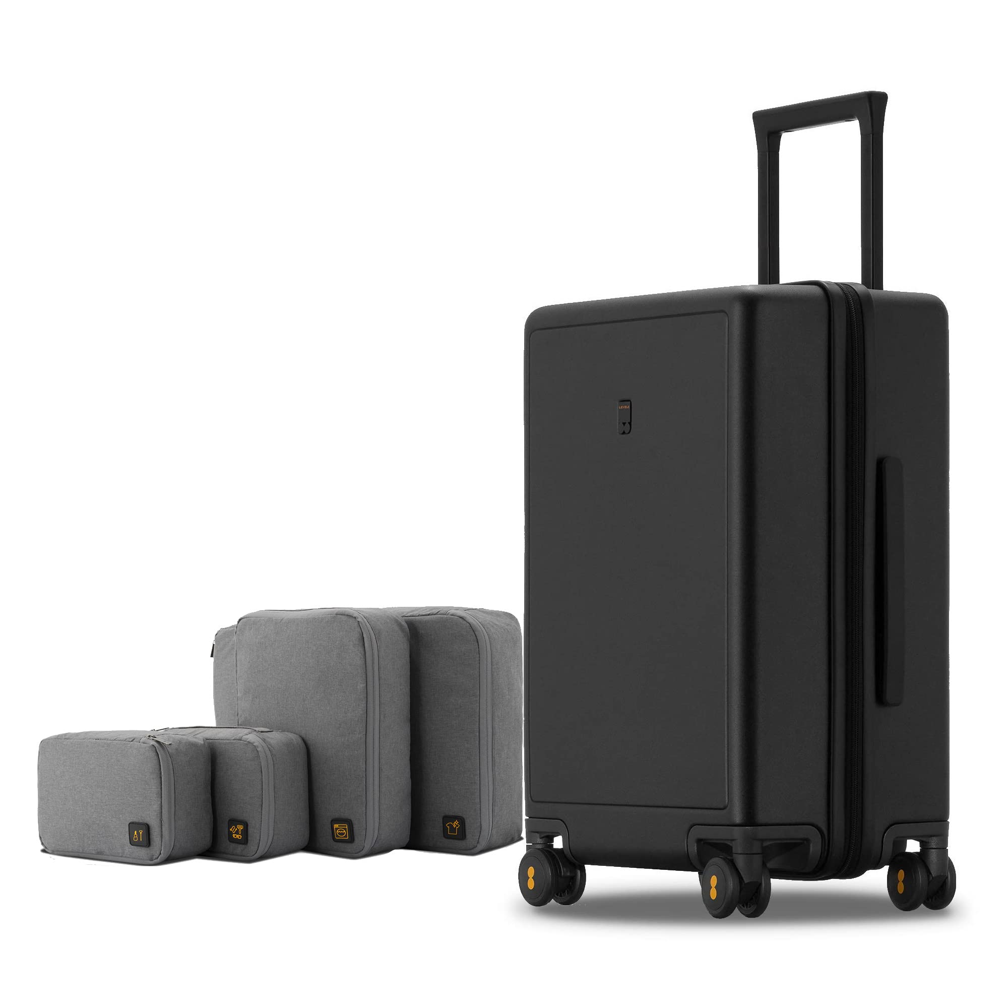 Photo 1 of LEVEL8 Elegance Checked Luggage, 24 Inch Hardside Suitcase, Lightweight Matte Hardshell with Tsa Lock, Large Suitcases with Spinner Wheels, Black