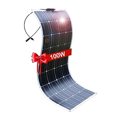 Dokio 100W 12V/24V Monocrystalline Flexible Ligero con Solar Cargador para carga Batería de 12v, para RV, Barco, Cabina, Tienda, Coche, Remolque, ...