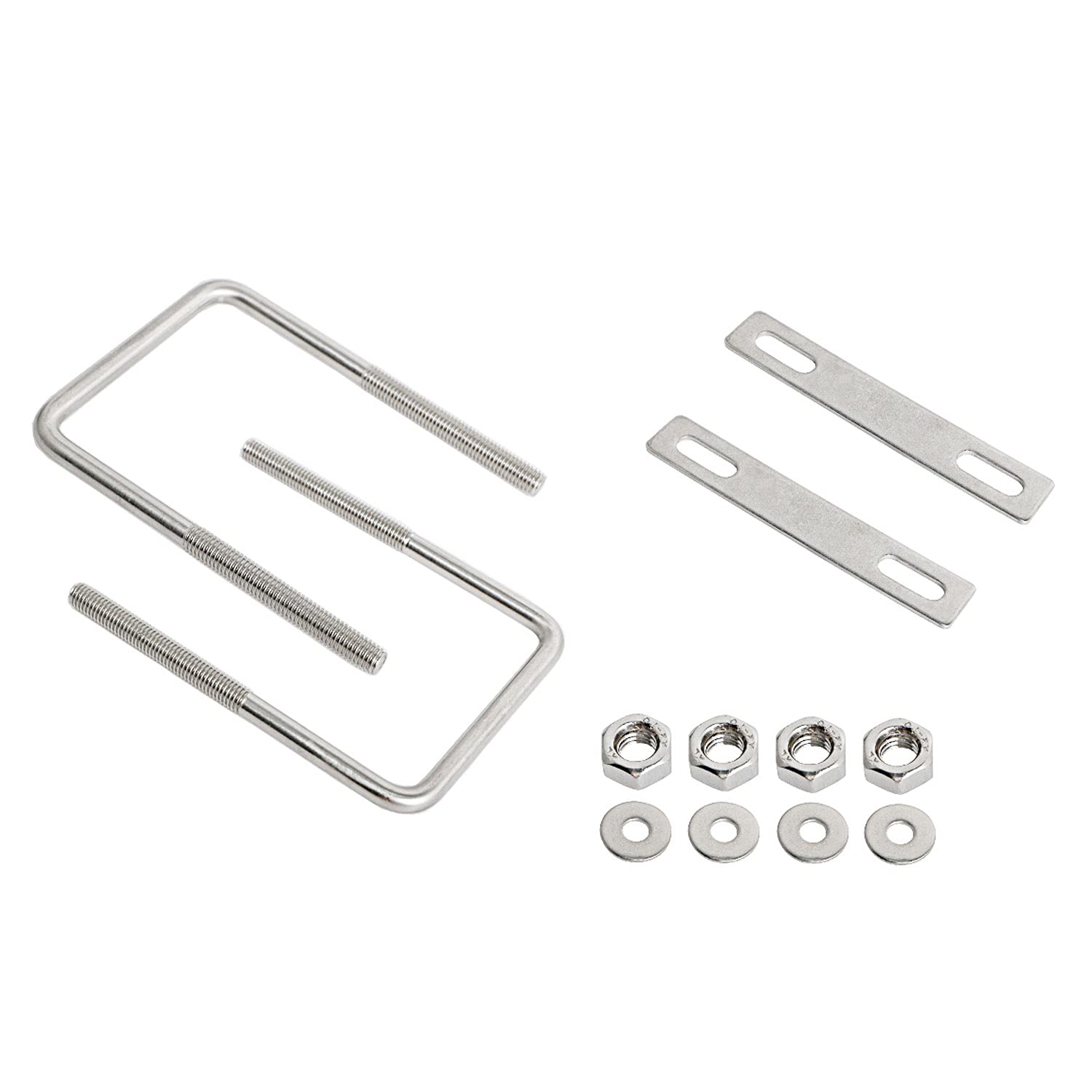 Aoje-Link Square U Bolt 2.95"(75mm) Inner Width M8 Thread 304 Stainless Steel Silver with Plates Nuts Flat Washers, 2Pcs