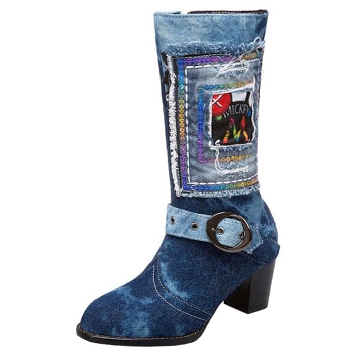 Zanpa Mode Damen mit Stiefel Jeans Zipper Big Grs