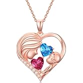Zoeniya Mother Daughter Birthday Gifts for Her Women Rose Gold Plated Mom Heart Pendant with 12 Months Birthstone Necklace, Christmas Gifts for Mom Daughter, Birthday Mothers Day Gifts Anniversarry Jewelry for Wife Girlfriend Sister