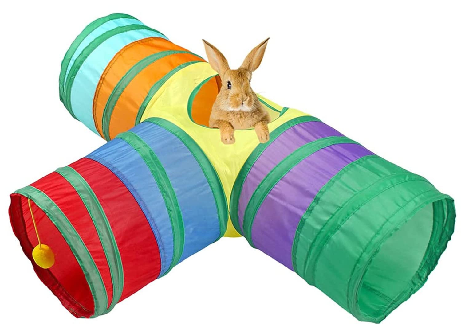 Tunnel for Cats, Bunny Tunnel, 2-Way Cat Tunnel, Pet Toys, Rabbits, Dogs, Pets, Cats, Suitable for Indoor and Outdoor (Rainbow, T Style)