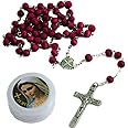 Red Rose Scented Rosary Beads Catholic Necklace Christian Pendant prayer Blessed Wood Long Israel