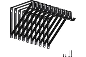 HOME MASTER HARDWARE Heavy Duty Closet Shelf Rod Brackets 10 Pack,Wall Mounted Closet Shelves Support Brace with Hook,10-3/4 