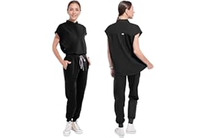 UnionMed Tech Scrubs for Women Scrub Sets, Slim Scrubs Stretch Top & Jogger Scrub Pants with Multi Pocket Yoga Waistband
