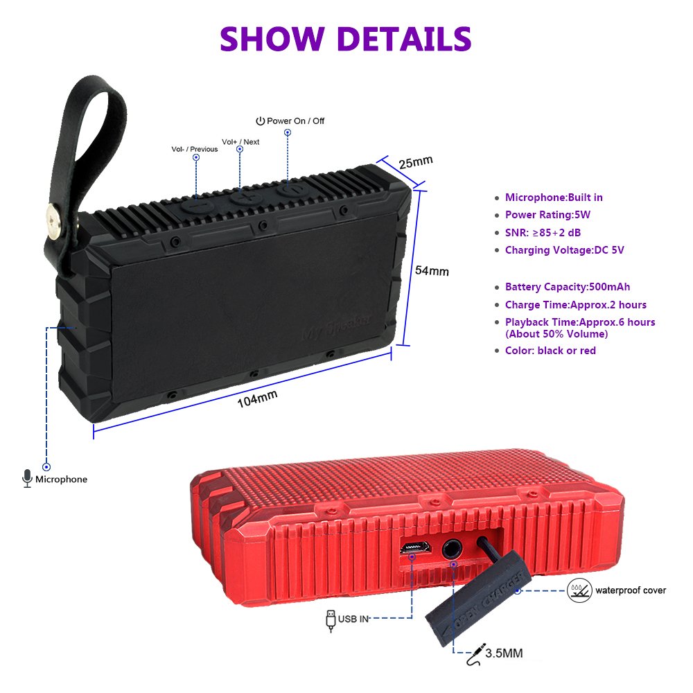 YILON Mon Président F011 Portable Bluetooth Haut-Parleur Portable Extérieure Haut-Parleur Étanche Haut-Parleur Mini Haut-Parleur 5W IP67 étanche Convient pour le voyage, mains libres, compatible avec Android, Windows, Haut-parleurs sans fil