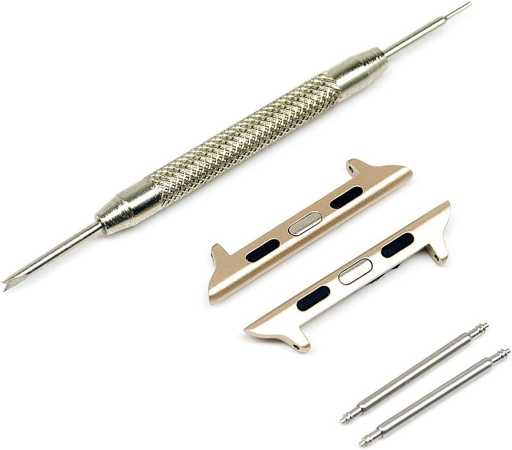 [Spring Bar] NEWON Stainless Steel Adapter Compatible with Apple Watch Band, for iWatch 44mm 42mm Sport Series 5/4/3/2/1 Clasp Hardware Connector Lug with Replacement Tool - Gold 42/44 24