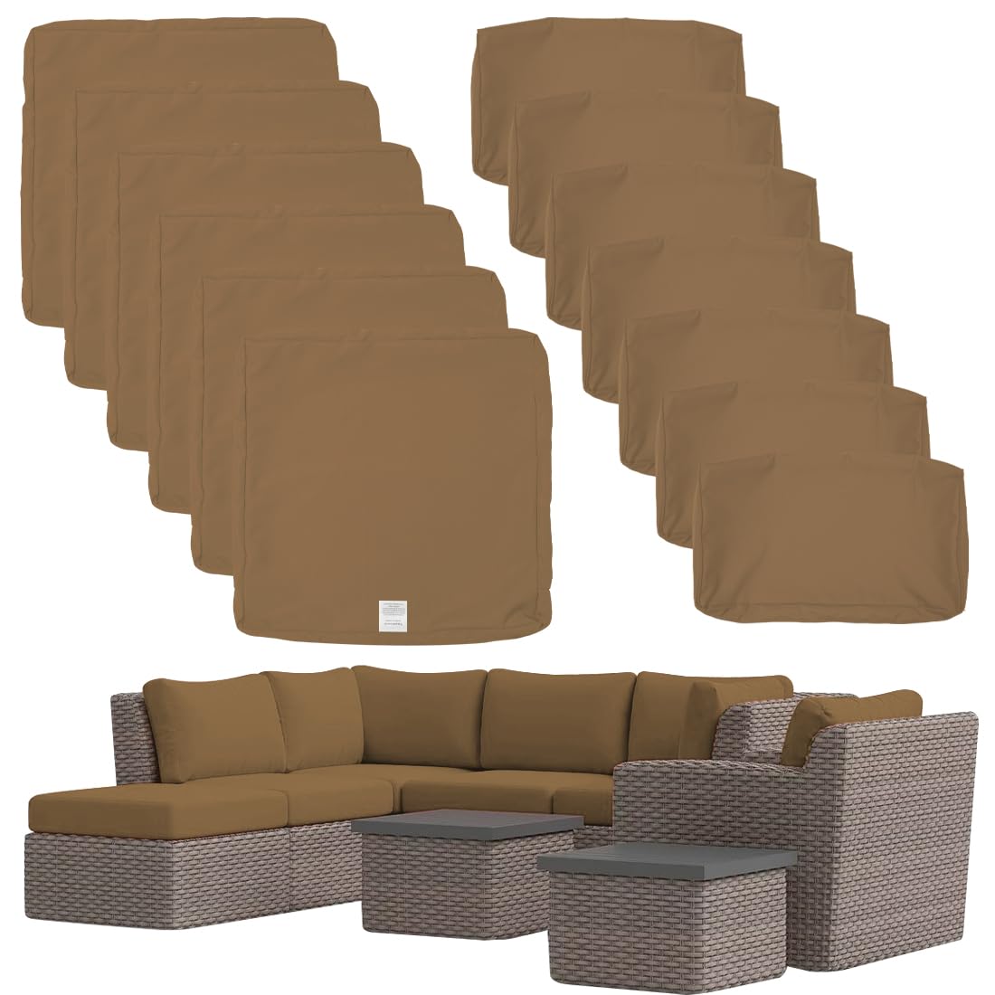 Photo 1 of ClawsCover 13 Pack Outdoor Seat and Back Cushions Replacement Covers Fit for 8 Pieces 6-Seater Wicker Rattan Patio Furniture Conversation Set Sectional Couch Chairs,Taupe-Include Cover Only