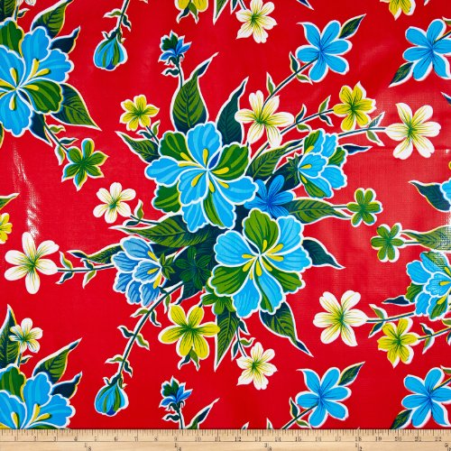 Oilcloth Hibiscus Red Fabric By The Yard