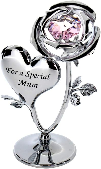 Crystocraft Crystal Ornament Gift Set Swarovski Rose Heart Mum