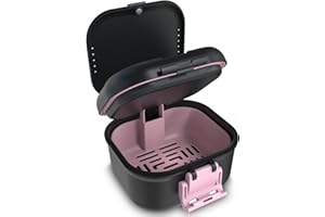 BVN Leakproof Denture Cup, Upgraded Carrying Storage, Denture Bath Box with Filter, Denture Cup for Soaking Dentures, Travel Retainer Cleaning Case (Black+Pink).