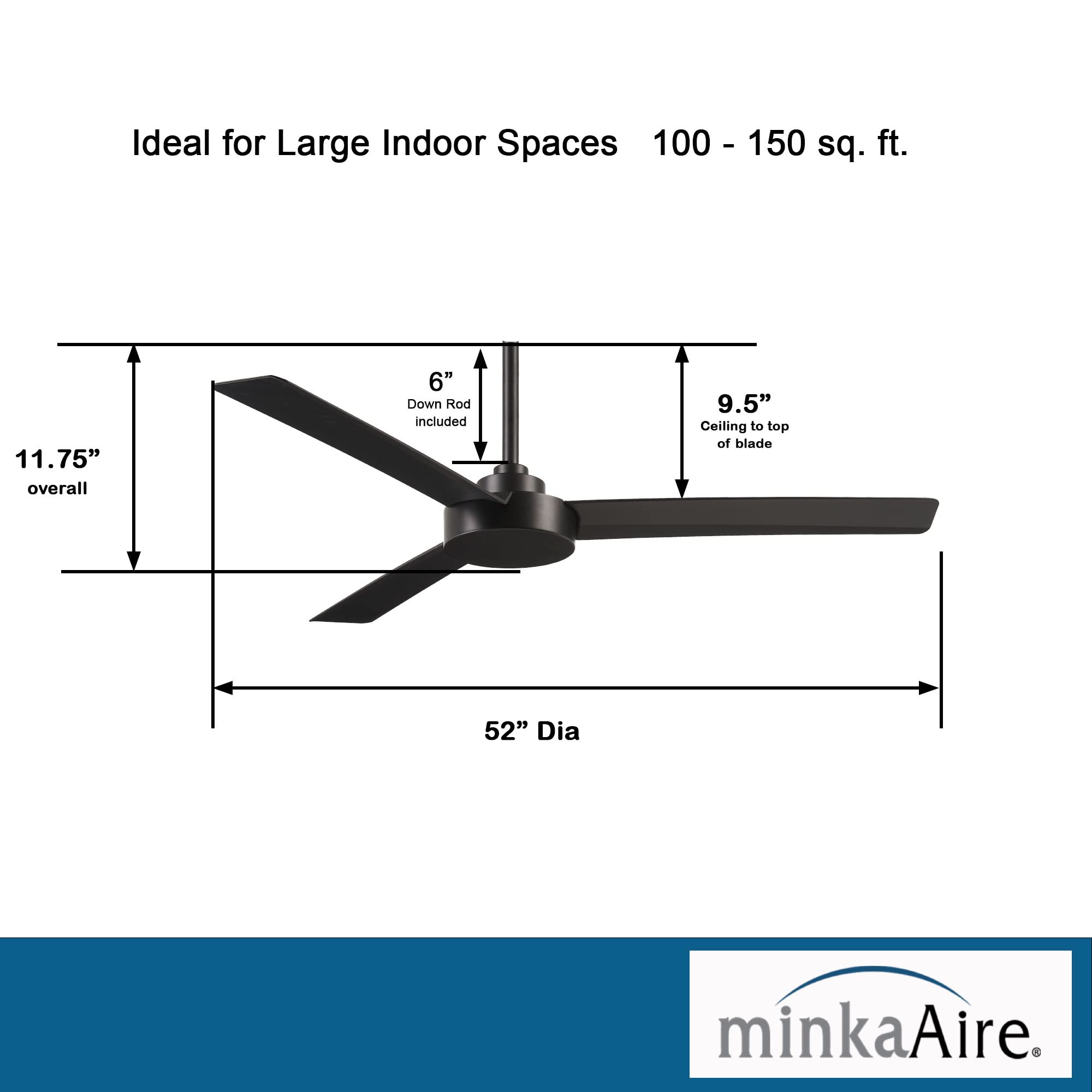 MINKAAIRE F524CL Roto 52 Inch Ceiling Fan 3 Blades with Additional 3.