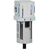 PneumaticPlus PPF3-N02B Compressed Air Particulate Filter, 1/4" NPT (High Flow), 5 Micron, Poly Bowl, Manual Drain, Bracket