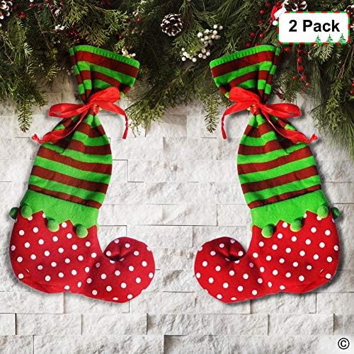 Christmas Stockings Red Elf Pants Santa Candy Gift Holders Bags Kits Xmas Home Seasonal Decor (2 Pack)