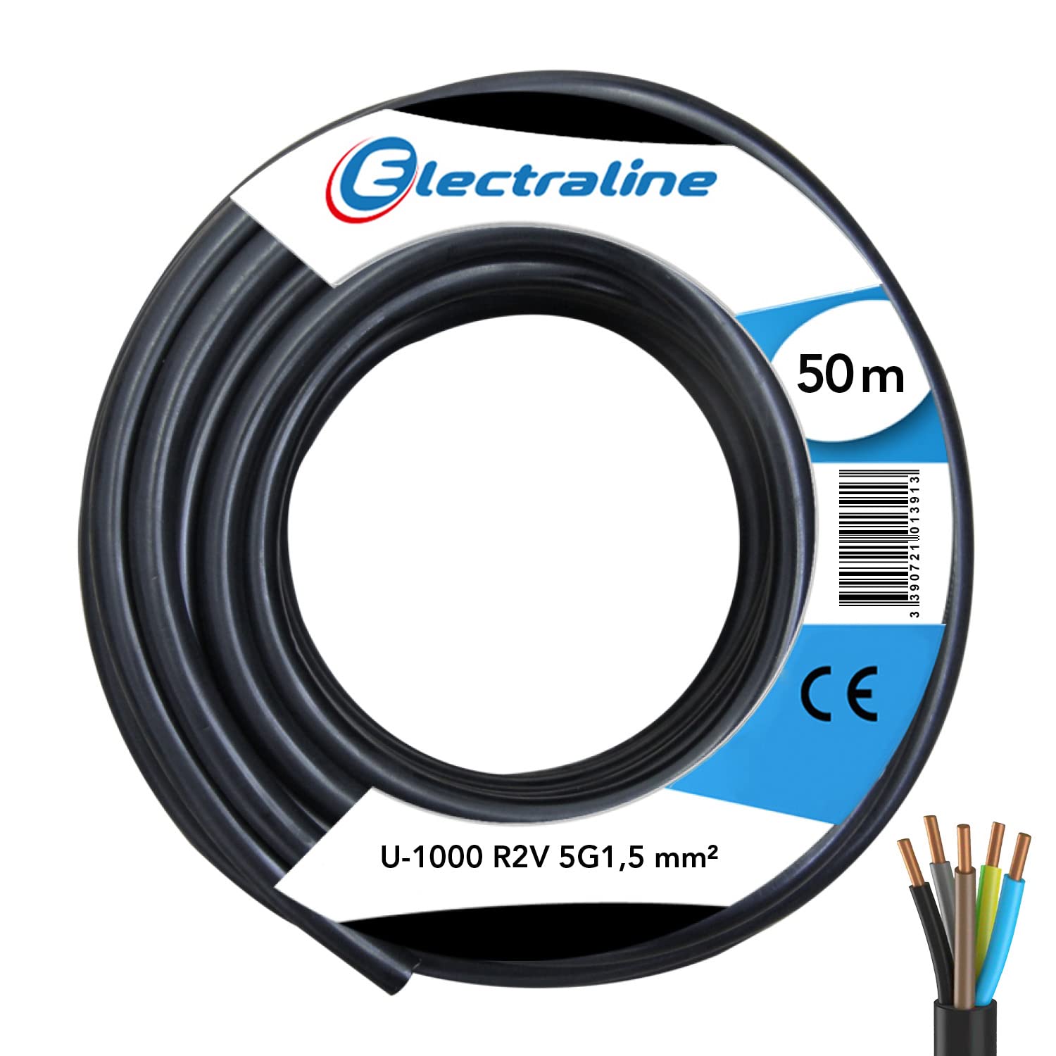 Electraline 10218659D Cable Crown U-1000 R2V 5G1.5 50 m Black
