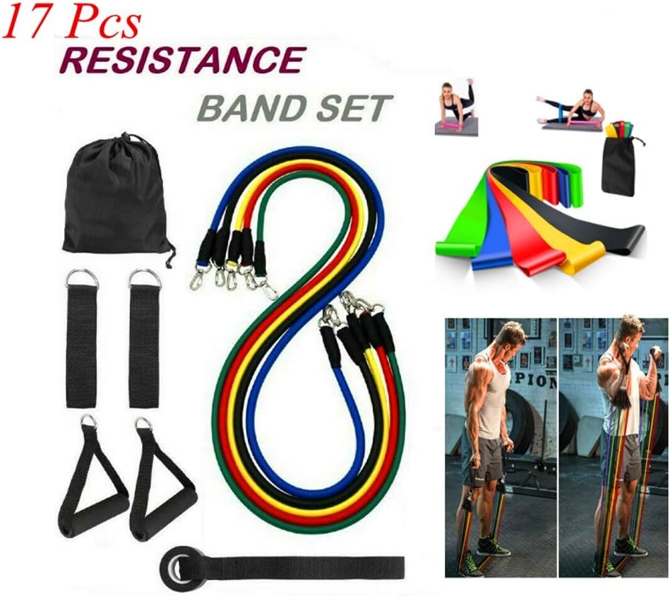 CUCYMA 17Pcs Set Resistance Bands 10-30LB Workout Exercise Yoga Crossfit Fitness Tubes