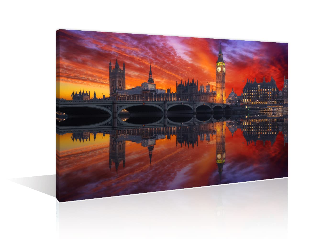 1 Piece Canvas Wall Art London England Night Cityscape Wall Decorations Westminster Palace Thames River Landscape Bedroom Decor London Skyline Home Decor Artwork Framed Ready to Hang (16"Wx 24"H)